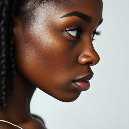 Close-up portrait of beautiful African American woman with makeupの素材