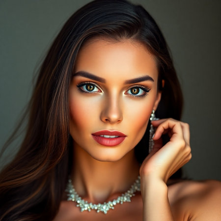 Portrait of a beautiful young woman with evening make-up and jewelry.の素材