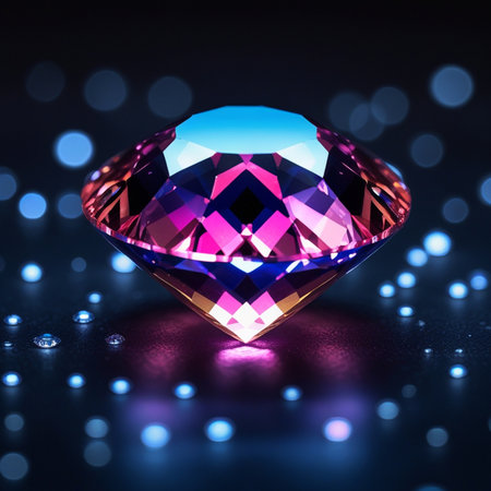 Luxury diamond on a black background with bokeh effectの素材