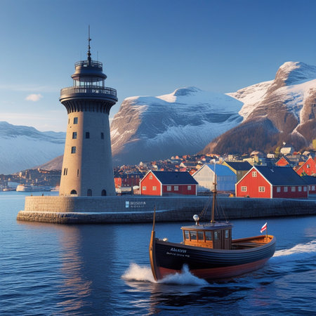 Lighthouse in Lofoten islands, Norway. 3D renderingの素材