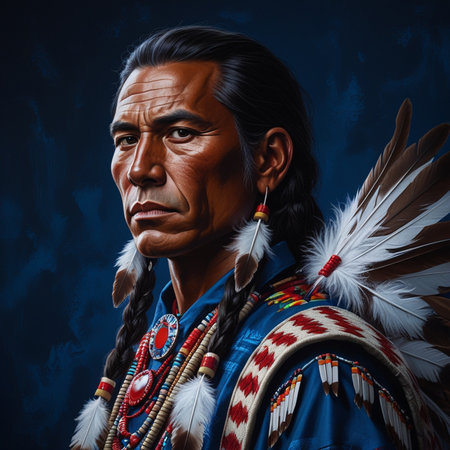 Portrait of a man in the native American costume. Ethnicity.の素材