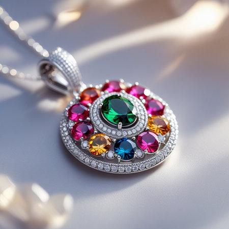 Jewelry pendant with precious stones on a white background.の素材