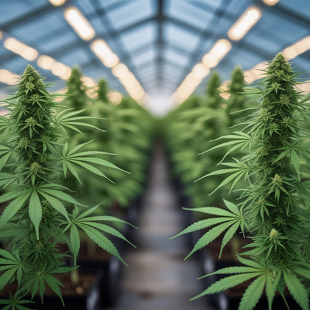 Cannabis cultivation in a greenhouse. Growing cannabis in a greenhouse. Indoor cultivation.の素材