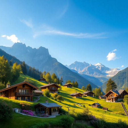 Beautiful alpine village in Dolomites mountains, Italy.の素材