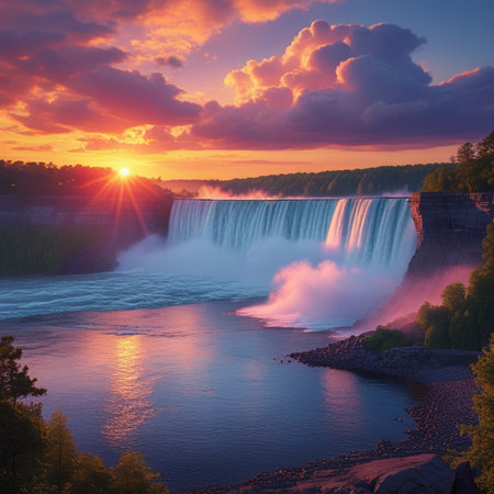 Niagara Falls at sunset, USA. Beautiful landscape of American natureの素材