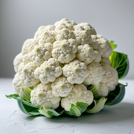 Fresh cauliflower on a white background. Healthy food. Vegetarianism.の素材