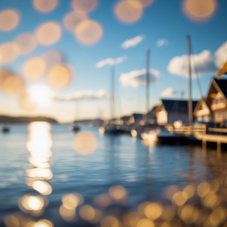 Defocused bokeh of boats and yachts in the sea.の素材