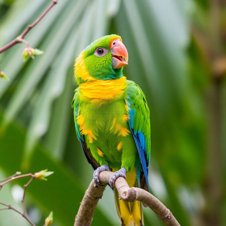 Colorful parrot sitting on a branch in a tropical forest.の素材