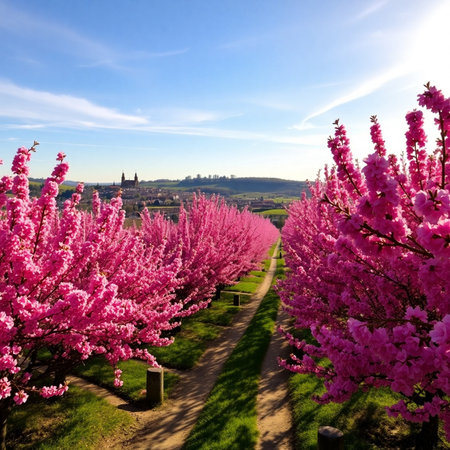 Cherry blossoms in the spring in Tuscany, Italyの素材