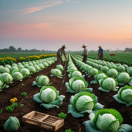 Cultivation of cabbage on the field in the countryside of Thailand.の素材