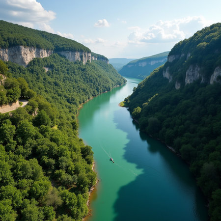 Aerial view of the beautiful Danube gorge in Romania. Drone photography.の素材