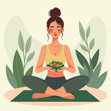 Woman meditating in lotus position. Vector illustration in flat styleの素材