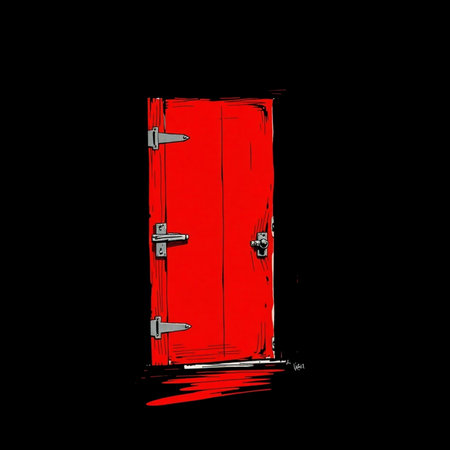 Door icon in red on a black background. High quality illustrationの素材
