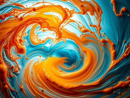 abstract background of oil paint splash in blue and orange colors.の素材