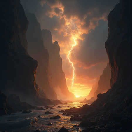 Fantastic sunset over the sea. 3d render illustration.の素材