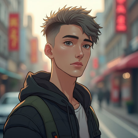 Portrait of a handsome young man in the city. 3d renderingの素材