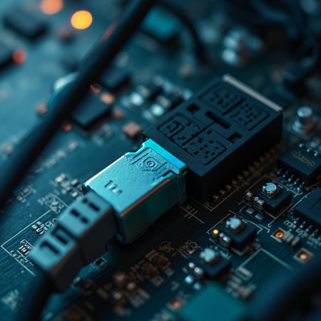 close up of electronic circuit board with microcircuit, shallow depth of fieldの素材