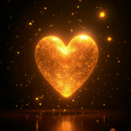 Glowing heart with sparkles on black background. 3d renderingの素材