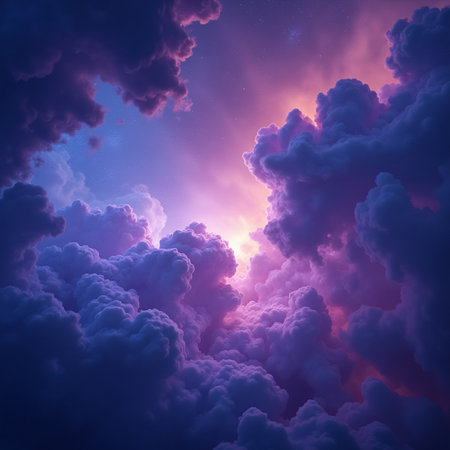 Fantasy sky with glowing clouds. Abstract background. 3D renderingの素材