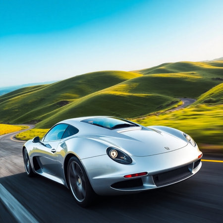 Sport car on the road in the mountains. 3d rendering.の素材