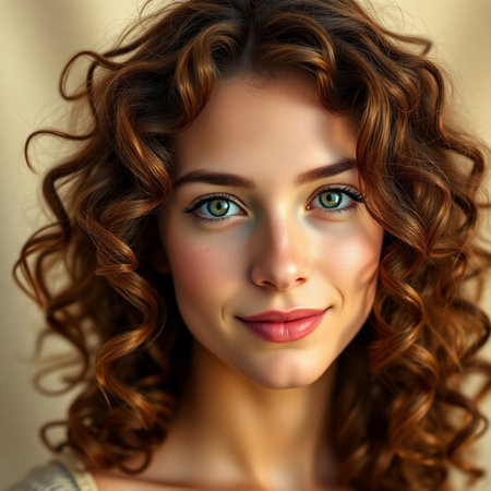 Portrait of a beautiful young woman with curly hair. Beauty, fashion.の素材