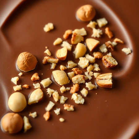 Chocolate with nuts, close up, top view, square imageの素材