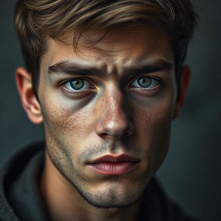 Portrait of a handsome young man with green eyes. Men's beauty, fashion.の素材