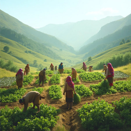 Farmers working on the rice terraces at Yunnan, Chinaの素材