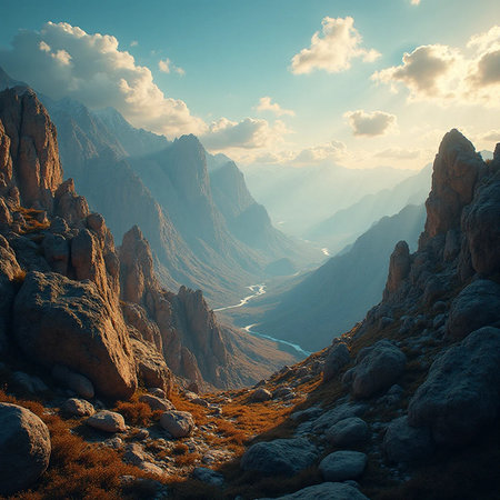 Fantastic mountain landscape. Dramatic scene. Beauty world.の素材