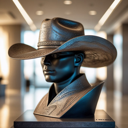 mannequin wearing a cowboy hat in a shopping mall, 3d renderingの素材