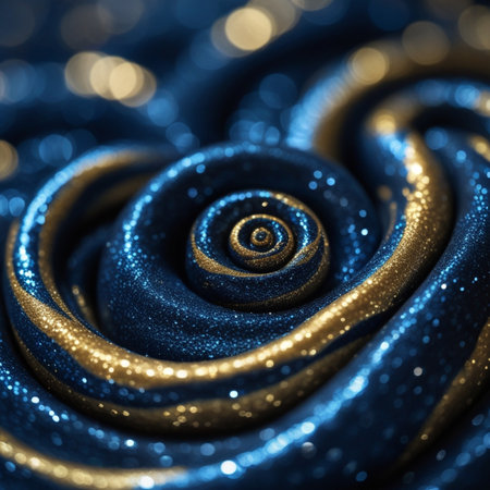 close up of a beautiful blue glittering fabric with a spiral patternの素材