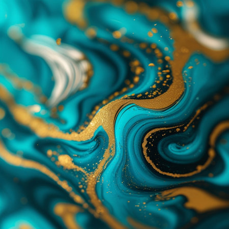 Marbled blue and golden abstract background. Liquid marble ink pattern.の素材