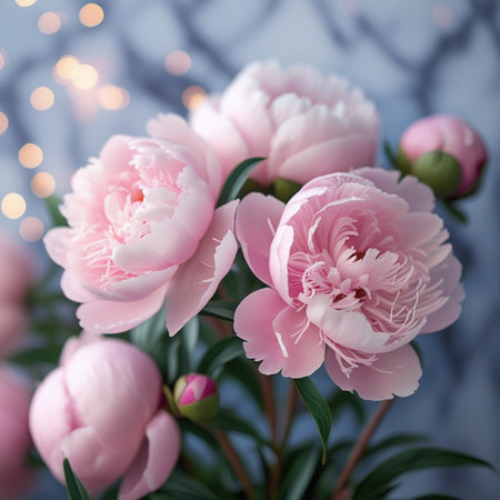 Bouquet of pink peonies on a bokeh backgroundの素材