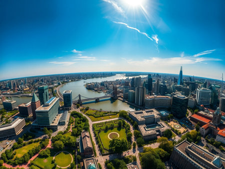 Aerial view of the skyline of Frankfurt am Main, Germany.の素材