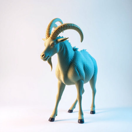 Statuette of a goat made of plasticine on a white backgroundの素材