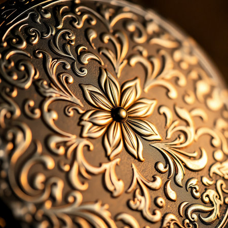 Close up detail of a decorative gold ornament. Selective focus.の素材