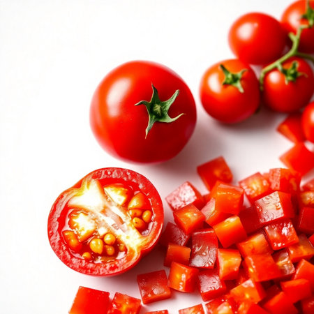tomatoes and red pepper on a white background. tinting. selective focusの素材