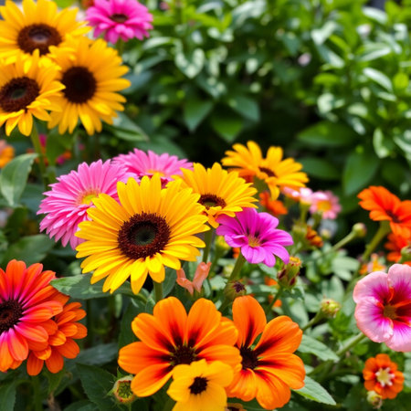 Colorful daisy flowers in the garden. Spring flower background.の素材