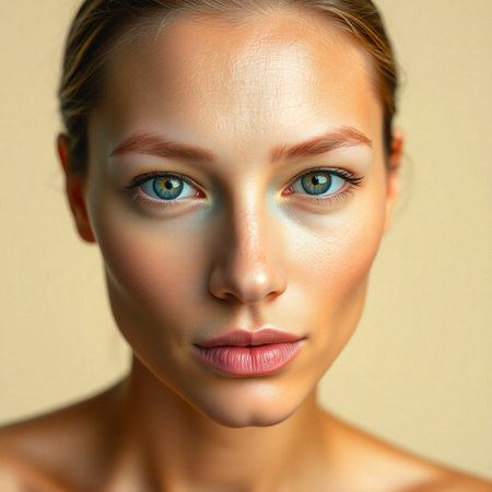 Portrait of a beautiful young woman with perfect skin and blue eyesの素材