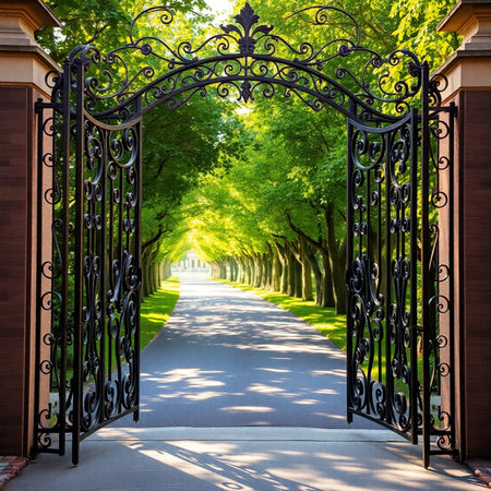 Wrought-iron gates in the park. Entrance to the park.の素材