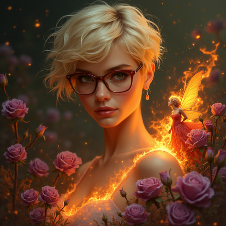Fantasy portrait of a beautiful woman with flowers. 3d renderingの素材