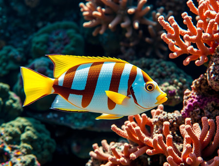 Fish swim in the Red Sea, colorful fish, Eilat Israelの素材