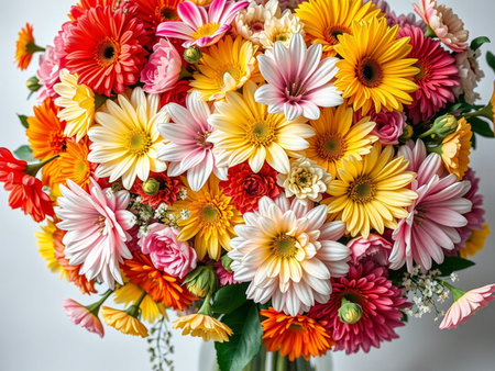 beautiful bouquet of colorful gerberas and daisiesの素材
