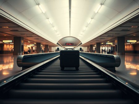 Moving escalator with luggage in modern airport terminal. 3d renderingの素材
