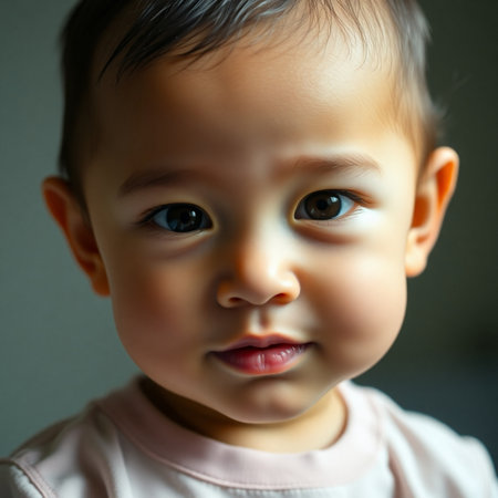 Portrait of a cute Asian baby boy looking at camera.の素材