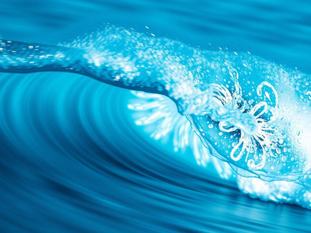 Abstract blue background with water waves and bubbles. 3d illustration.の素材