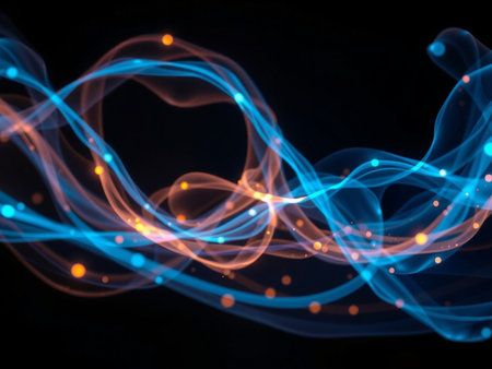 abstract blue smoke on black background close up with copy space for textの素材