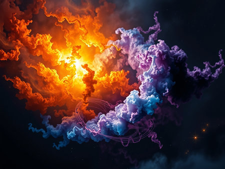 3d illustration of abstract background with smoke and fire in the spaceの素材