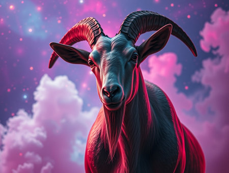 Goat on a background of the night sky. 3d renderingの素材