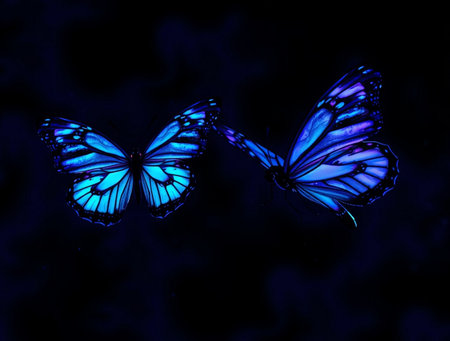 Butterfly on a black background. Blue butterfly on a black background.の素材